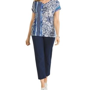 Chico's Zenergy Crushed Blue and White Stripe Floral Top Women's Size XL
